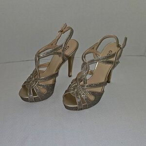 Guess Platform Open Toe Strappy Morgan High Heel Gold/Silver 8M Prom